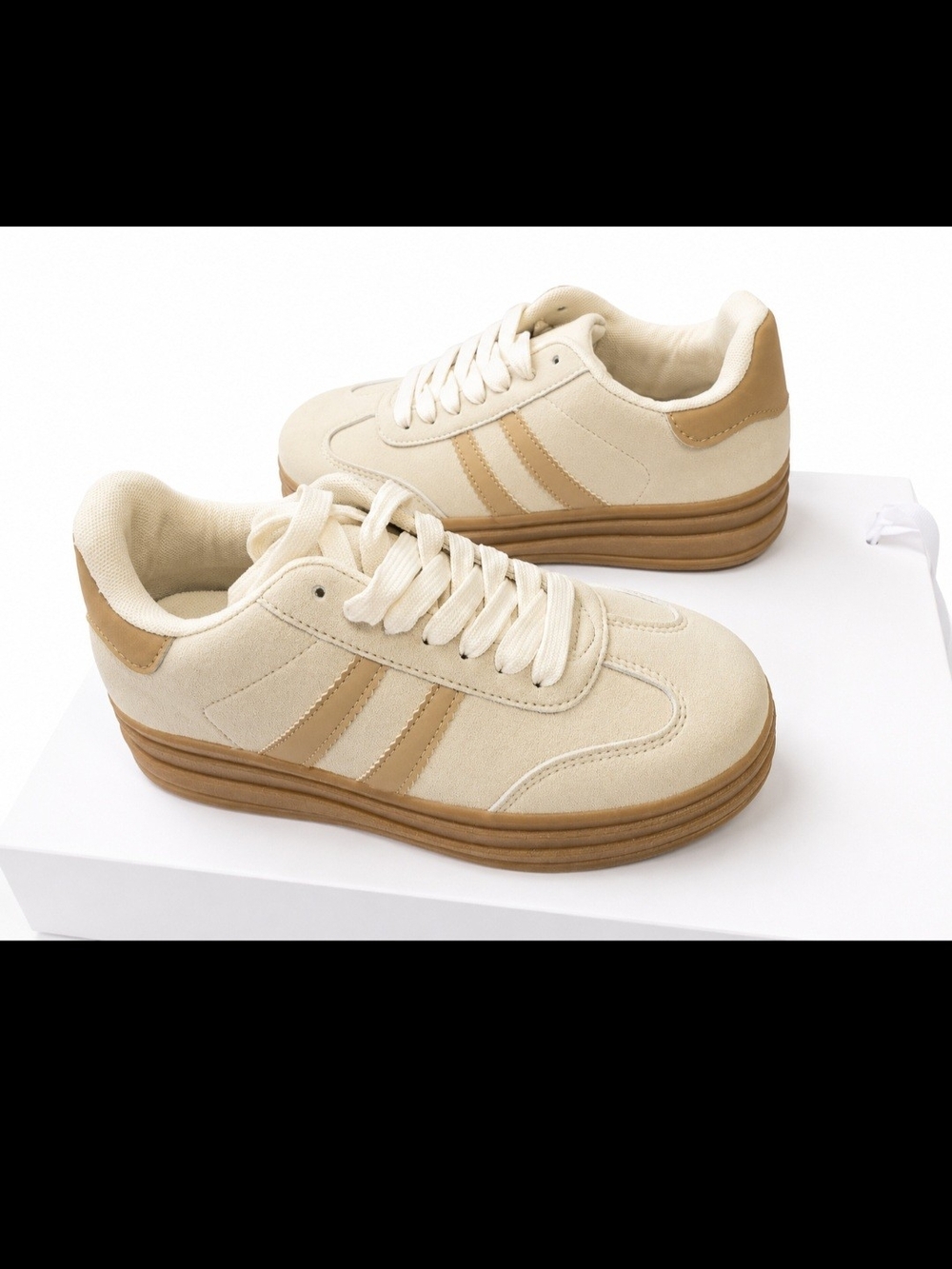 Women’s Cream and Tan Platform Lace-Up Sneakers- Sugarkiss Brand